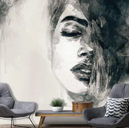 Carta da parati Grafica Murales CP0384 con volto di donna in bianco e nero di Pintdecor