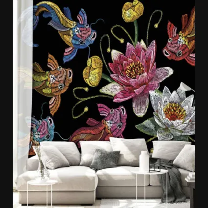Carta da parati con pesci e fiori colorati Ispirazioni Orientali CP0208 di Pintdecor