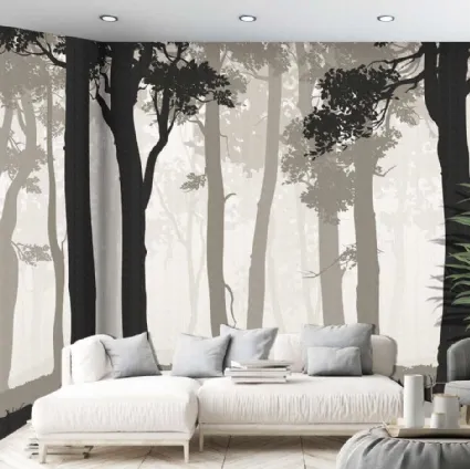 Carta da parati Landscapes CP0546 con bosco in bianco e nero di Pintdecor