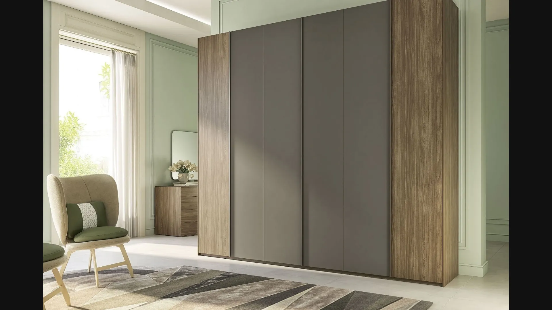 Armadio con ante battenti Quadro Steel finitura noce e grey di S75