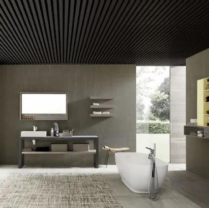 Mobile Bagno da appoggio M System C002 in melaminico e metallo con top in HPL di Baxar