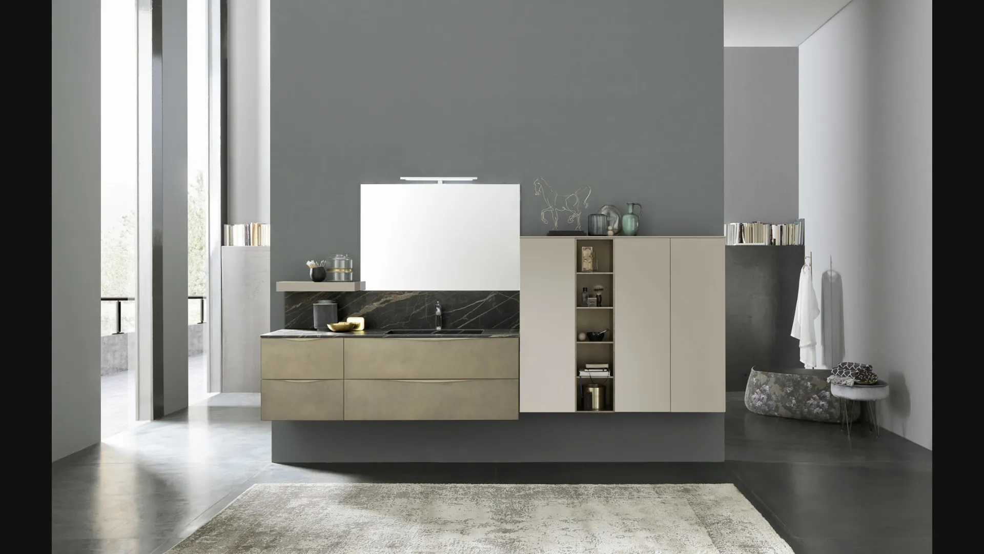 Mobile bagno sospeso M1 System C107 in laccato Metal Bronzo e Cenere opaco di Baxar