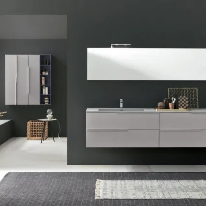 Mobile da Bagno sospeso M1 System C108 in laccato opaco Grigio Perla e Grigio Grafite di Baxar