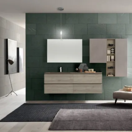 Mobile da Bagno sospeso M2 System C220 in melaminico Rovere Dogato Grigio di Baxar