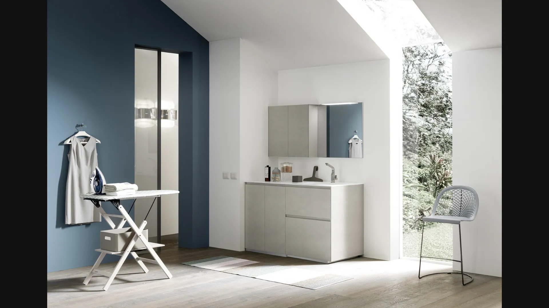 Mobile per lavanderia Laundry System C05 in laccato opaco bianco e melaminico cemento tortora di di Baxar