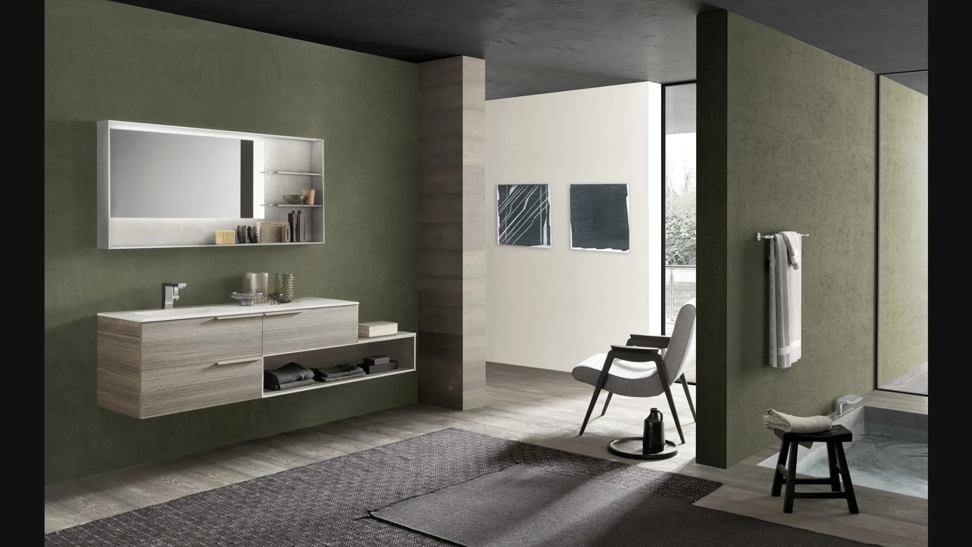 Mobile da Bagno sospeso M System C006 in melaminico Eucalipto Sablè Grigio di Baxar