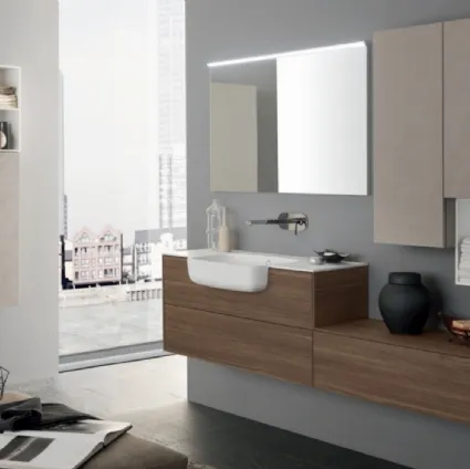 Mobile da Bagno sospeso M System C011 in melaminico Eucalipto Sablè Canaletto con pensili laccati di Baxar