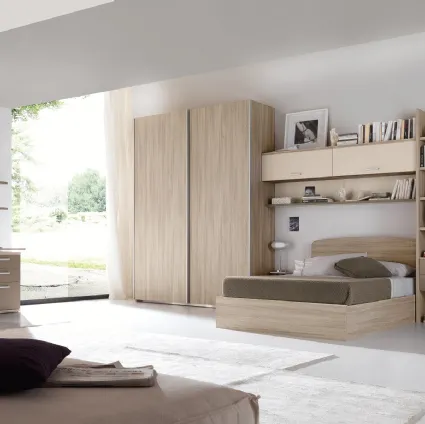 Cameretta a ponte in melaminico e laccato con letto matrimoniale con contenitore Composizione EN03 di S75