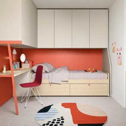 Cameretta a ponte con scrivania Kids space 26 in melaminico di Nidi