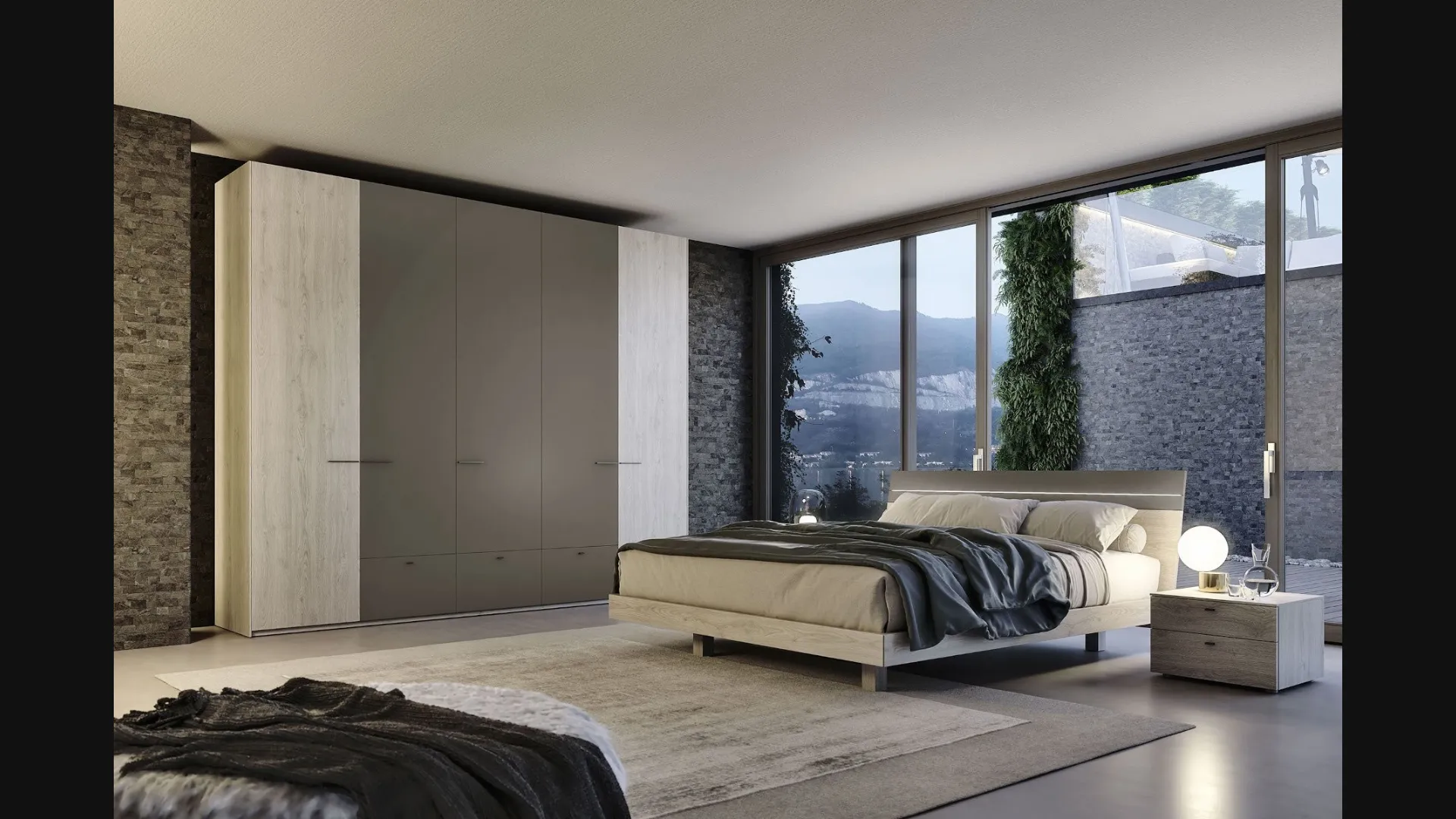 Comodino Basic Box in rovere fiammato e laccato grey di S75