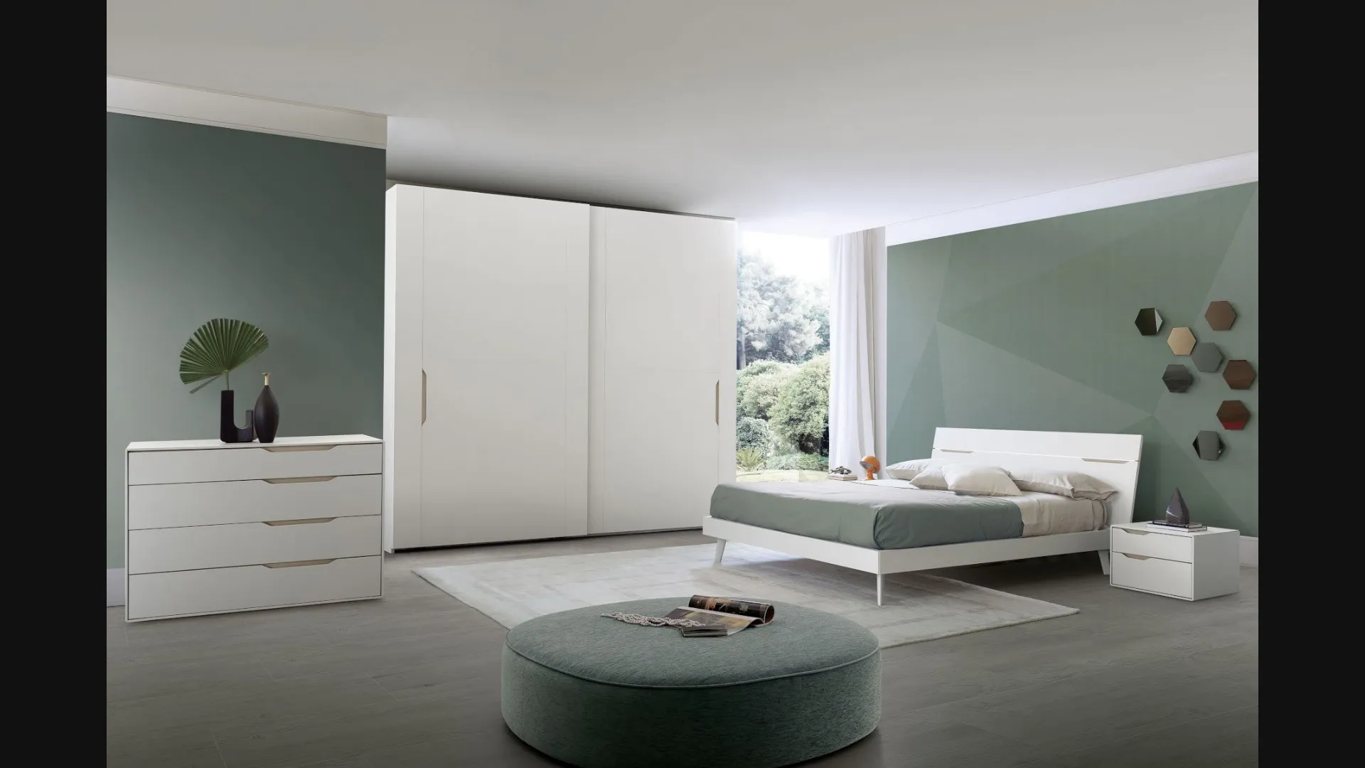 Letto con testiera in laccato bianco opaco Time Led di S75