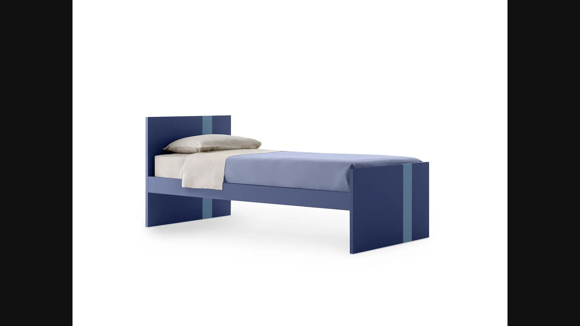 Letto singolo Lila in melaminico Blu con striscia Azzurra sulla testiera e sulla pediera di Nidi