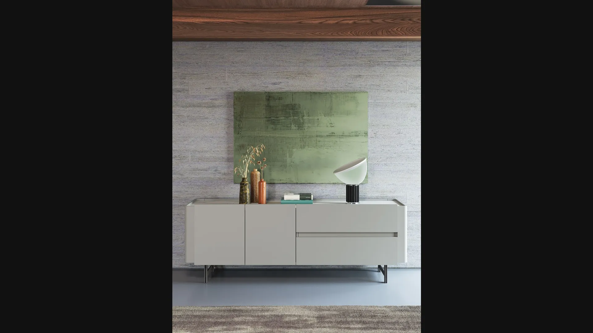 Madia Surf in laccato grigio silk con top in hpl marble sand di Astor Mobili