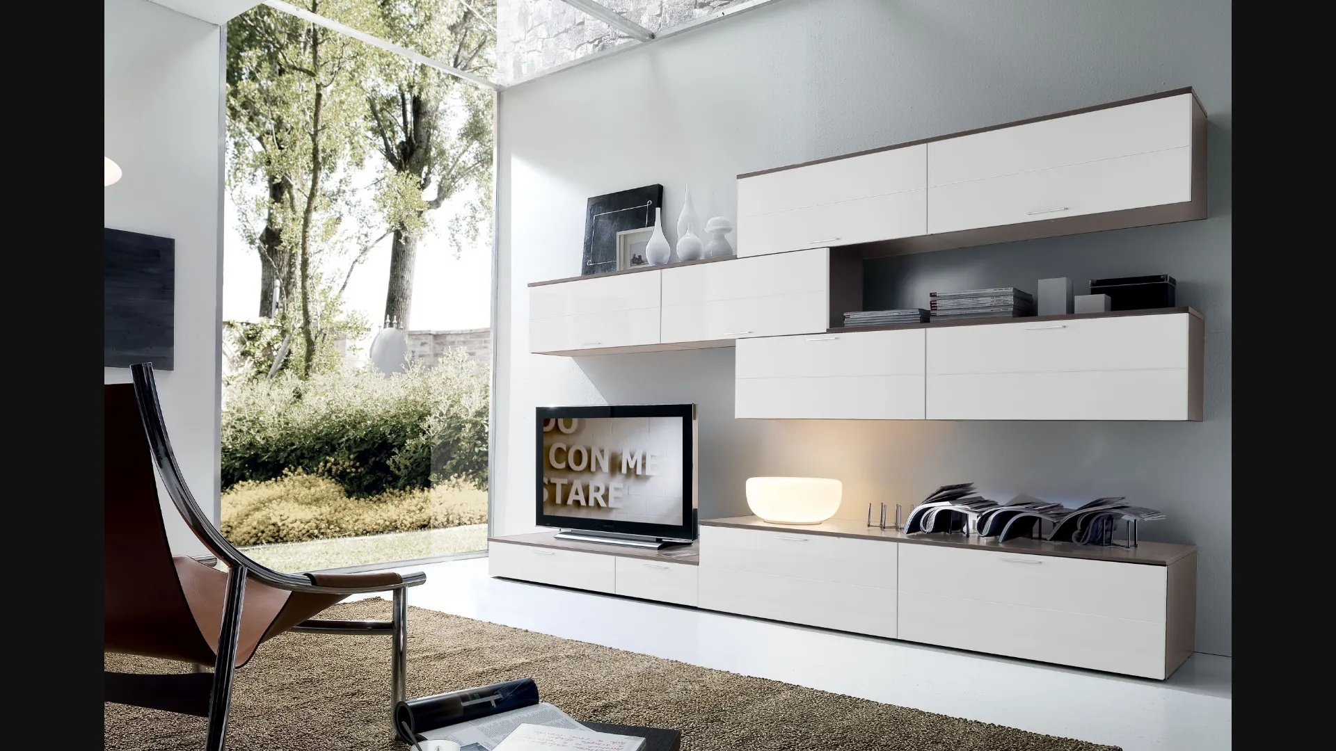 Parete Attrezzata in laccato bianco lucido Shining Vania di S75