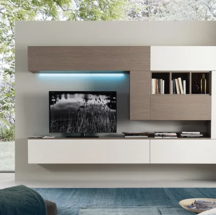 Parete Attrezzata in laccato opaco bianco e finitura rovere Spot Cindy 01 di S75