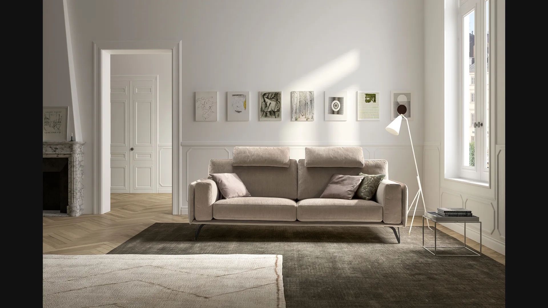 Divano lineare moderno in tessuto Living Bright di Samoa