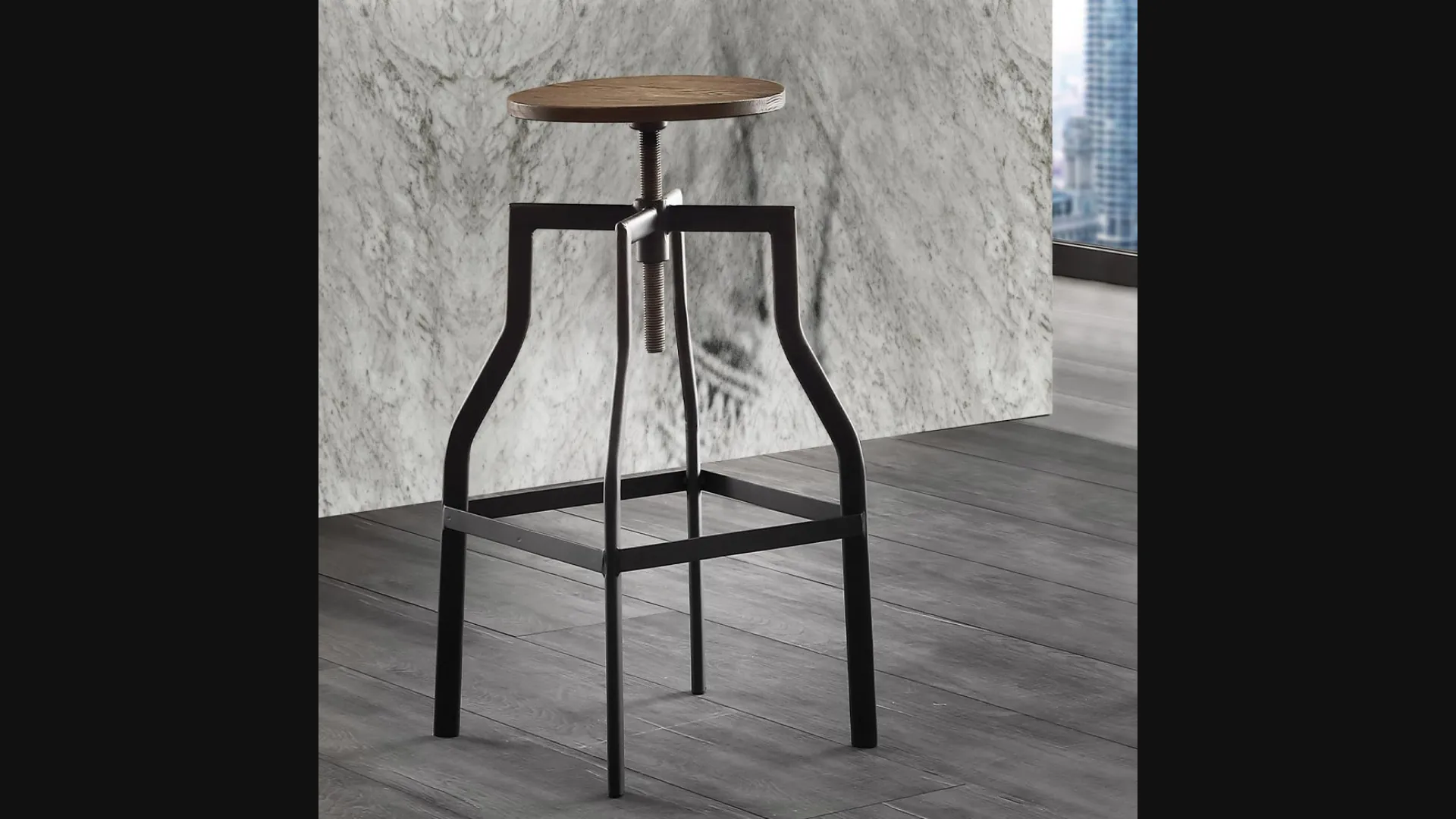 Sgabello Urban con sedile in noce industrial e struttura in metallo verniciato nero di La Seggiola