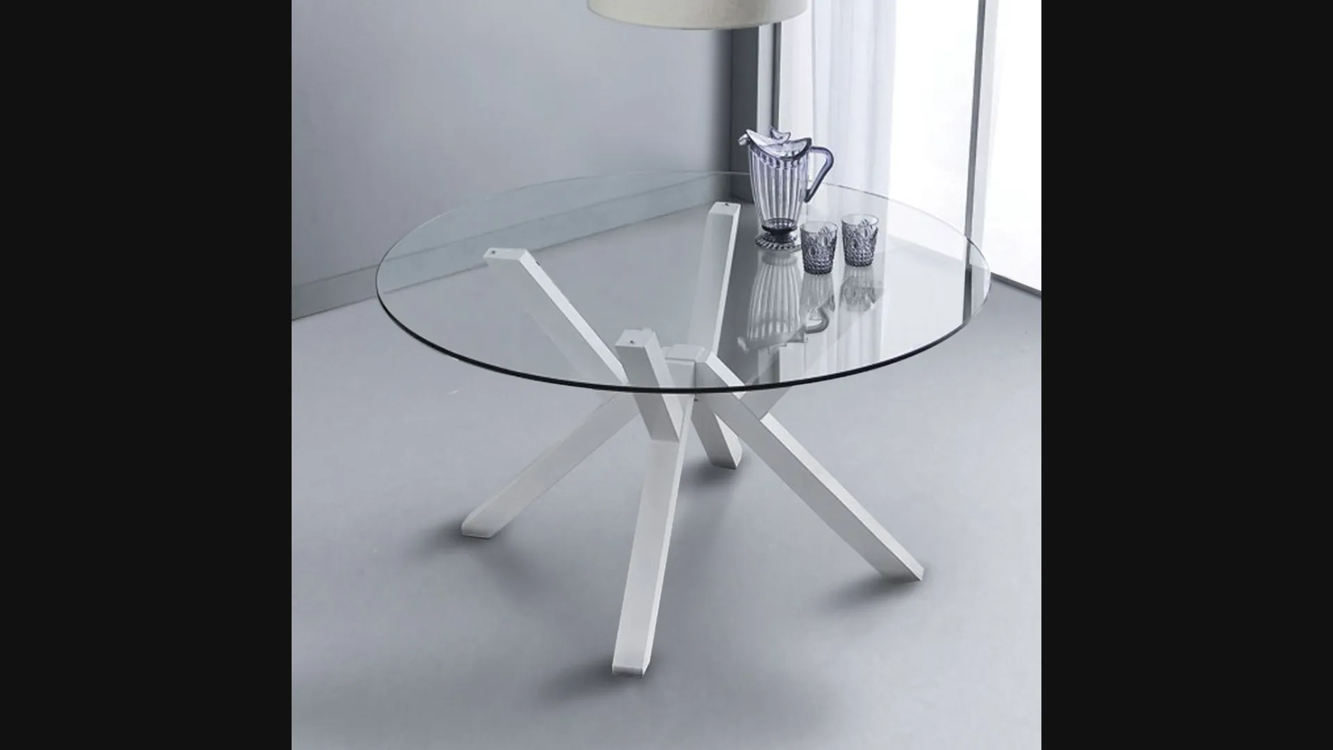 Tavolo rotondo Teorema in vetro temperato trasparente con gambe in Faggio massello laccato bianco di La Seggiola