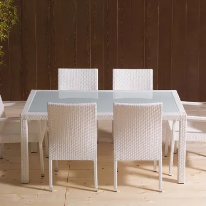 Tavolo Wicker Table in vetro bianco con struttura in alluminio rivestita in fibra di polipropilene intrecciata a mano di La Seggiola